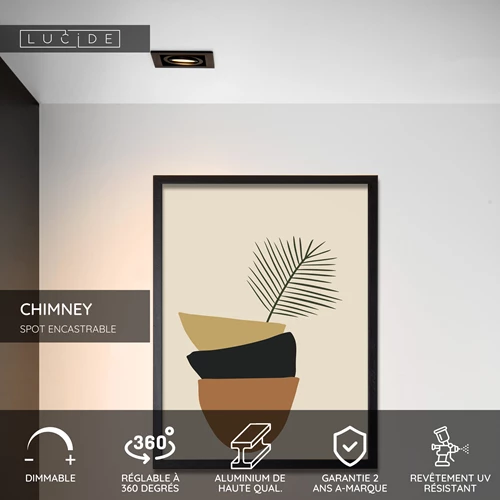 Lucide CHIMNEY - Spot encastrable - 1xGU10 - Noir - USP